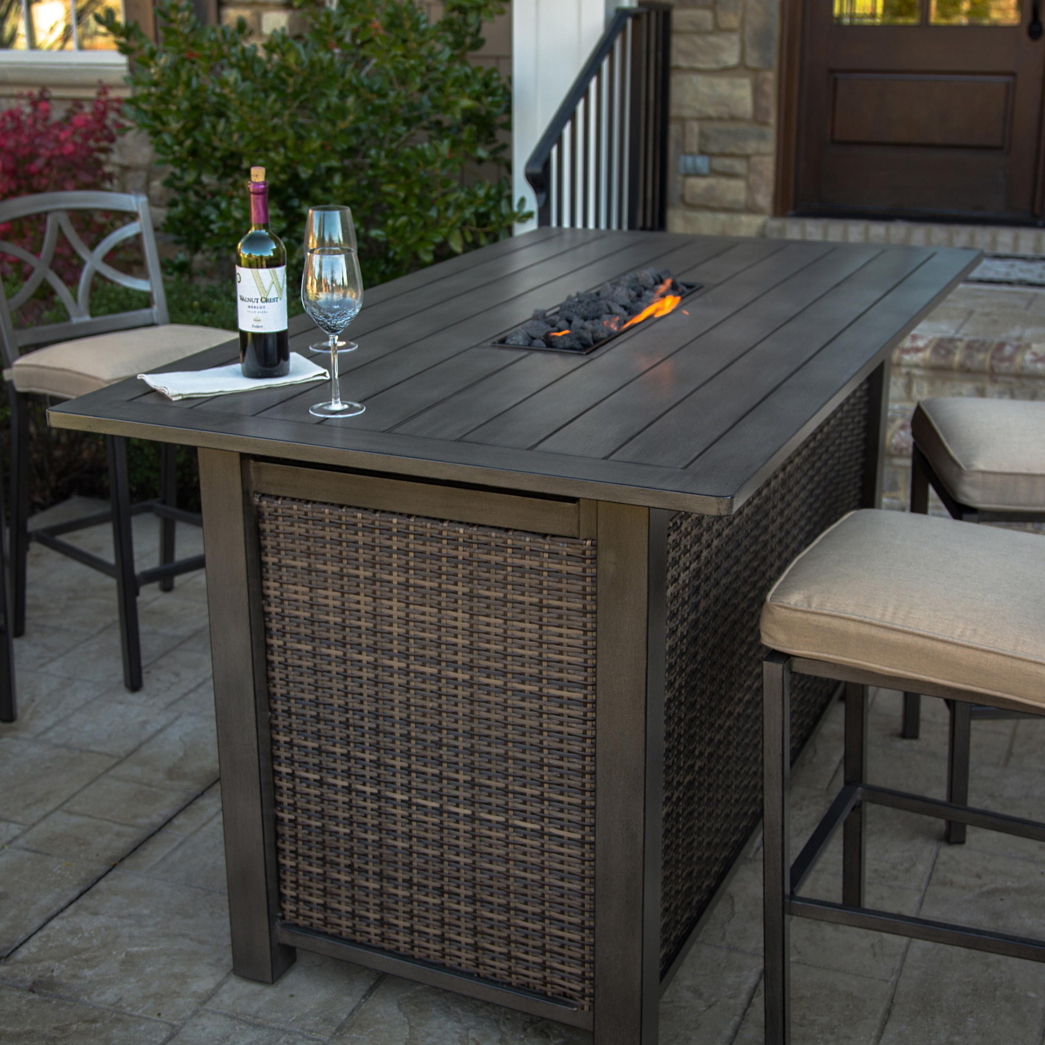 Apricity Outdoor Davenport Aluminum Bar Height Fire Pit w/ Slat Top